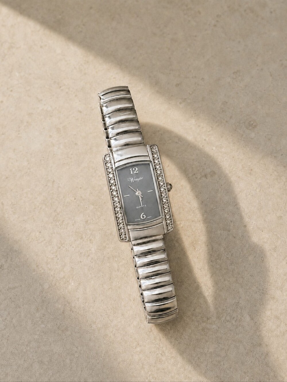Vintage Wrangler Women's Silver Tone Rhinestone Stretch Bracelet Watch